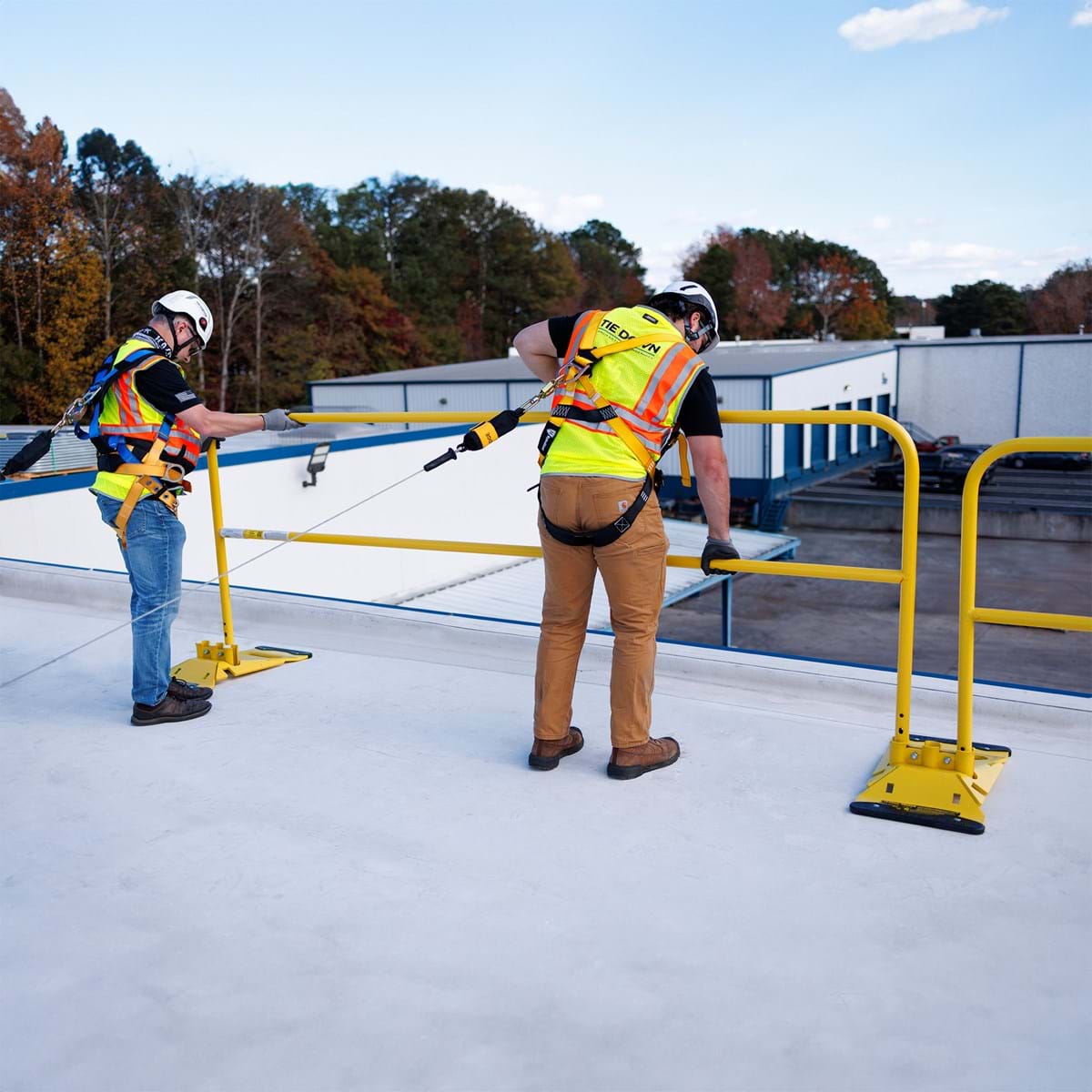 Tie-Down-70758-10-ft-Yellow-Guardrail-In-Use-Safety | Nation Wide Ladder